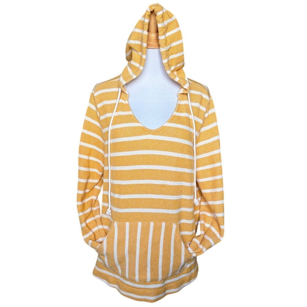 Old Navy Yellow Striped Cotton Blend Pocket Hoodie Pullover Activewear Size L